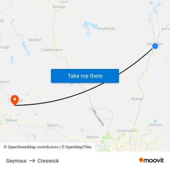 Seymour to Creswick map