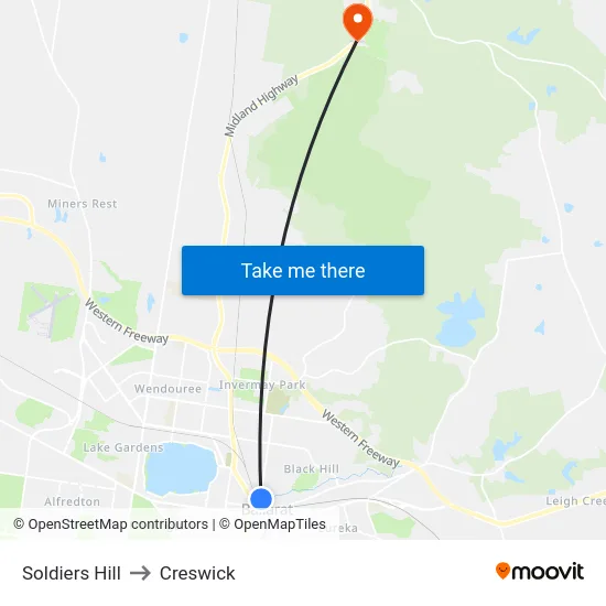 Soldiers Hill to Creswick map