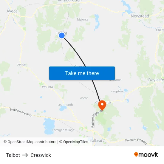 Talbot to Creswick map