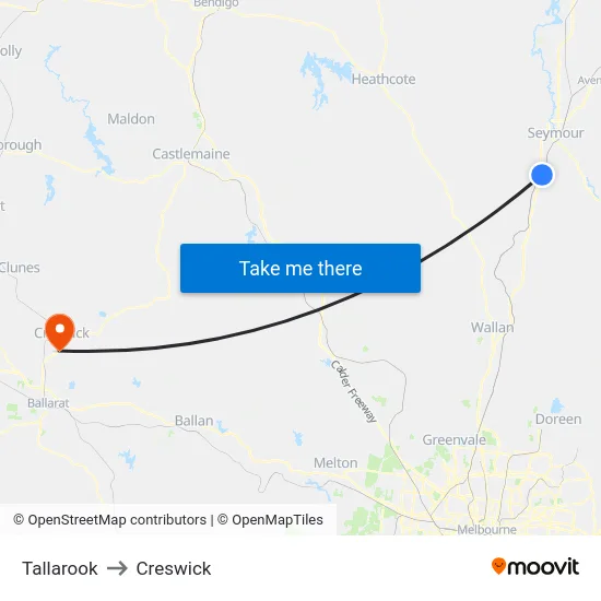 Tallarook to Creswick map