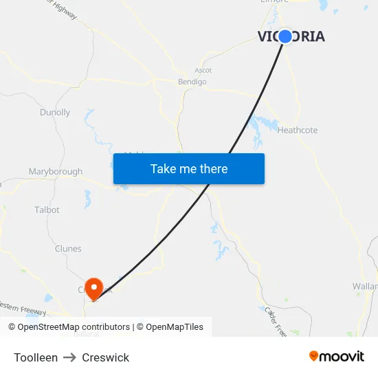 Toolleen to Creswick map