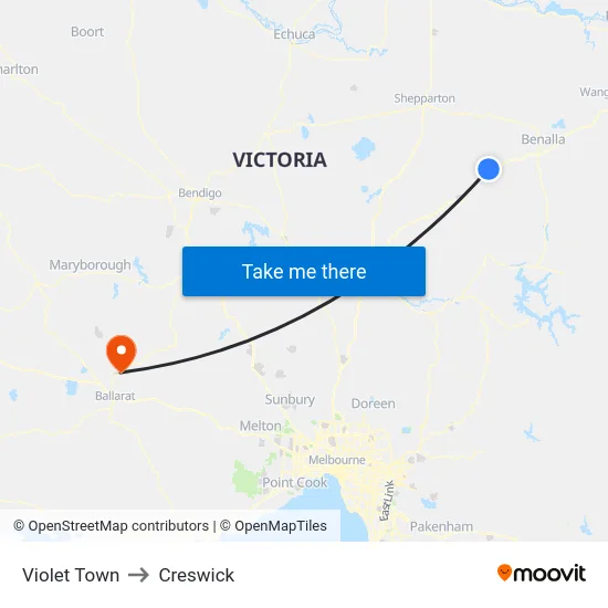 Violet Town to Creswick map