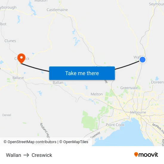 Wallan to Creswick map