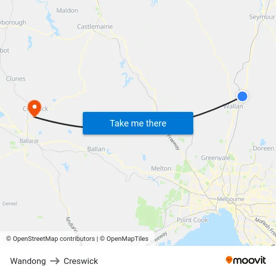 Wandong to Creswick map