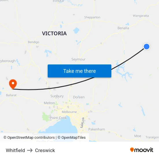 Whitfield to Creswick map