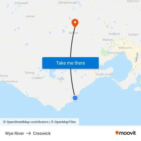 Wye River to Creswick map