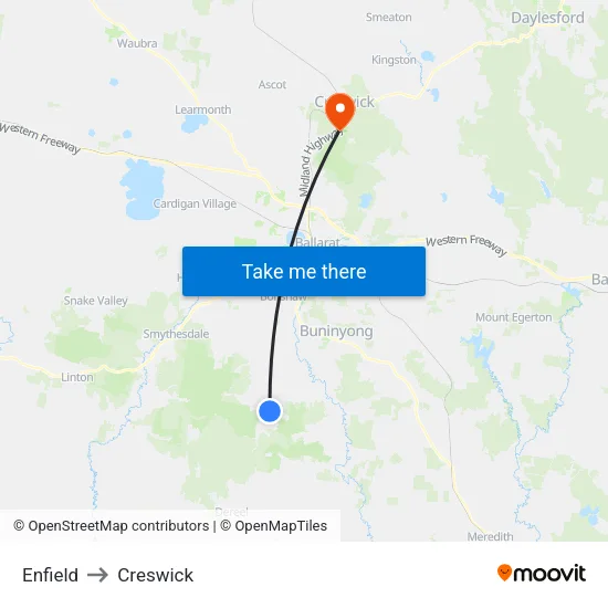 Enfield to Creswick map