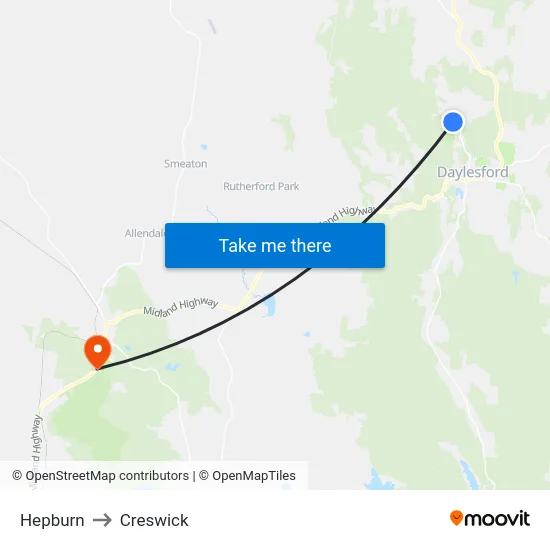 Hepburn to Creswick map