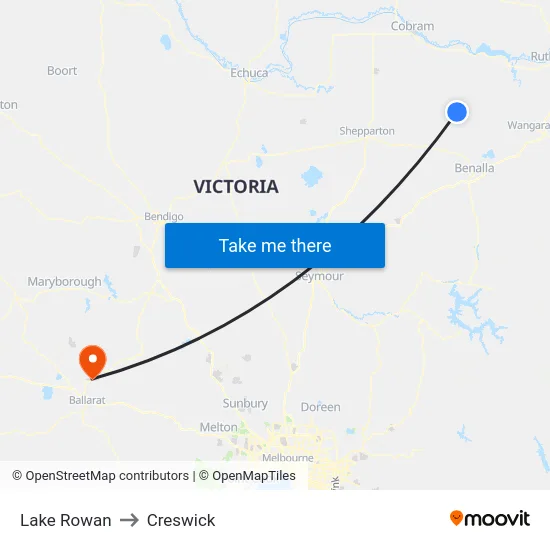 Lake Rowan to Creswick map