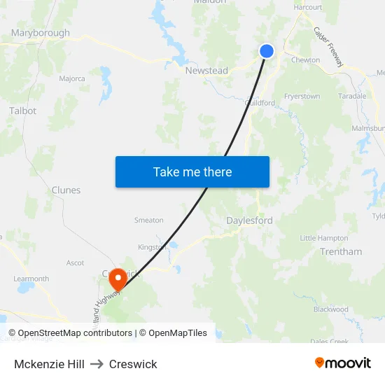 Mckenzie Hill to Creswick map