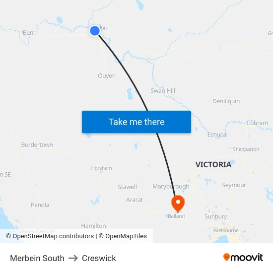Merbein South to Creswick map