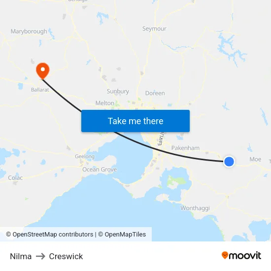 Nilma to Creswick map