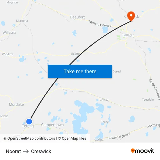 Noorat to Creswick map