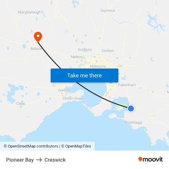 Pioneer Bay to Creswick map