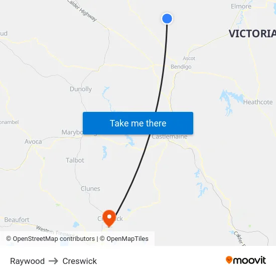 Raywood to Creswick map