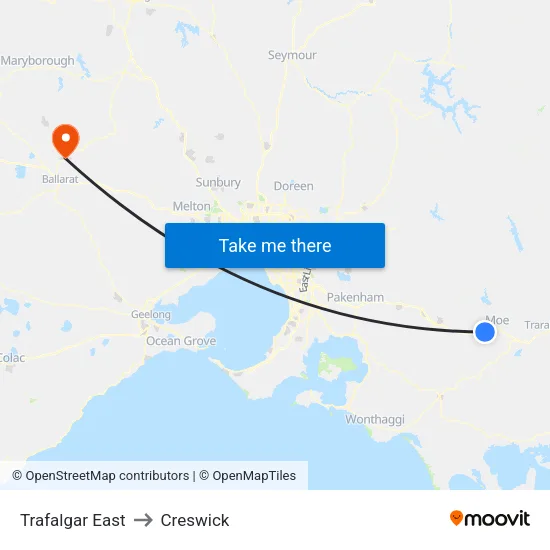 Trafalgar East to Creswick map