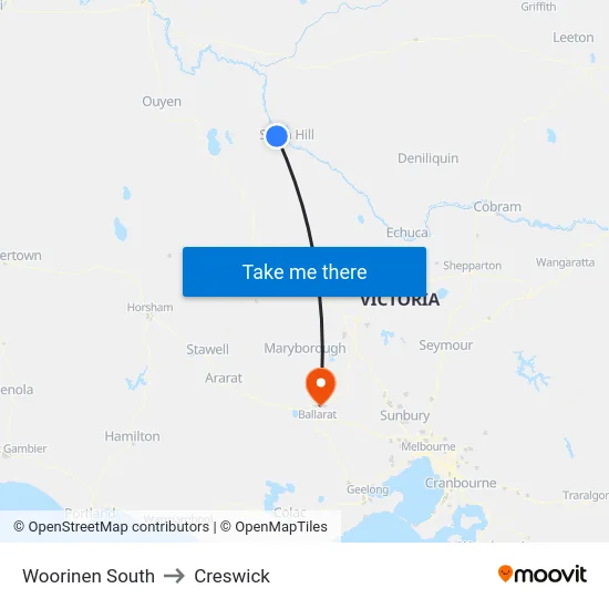 Woorinen South to Creswick map