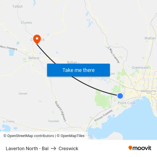Laverton North - Bal to Creswick map