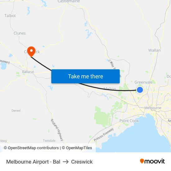 Melbourne Airport - Bal to Creswick map
