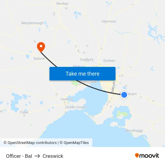 Officer - Bal to Creswick map
