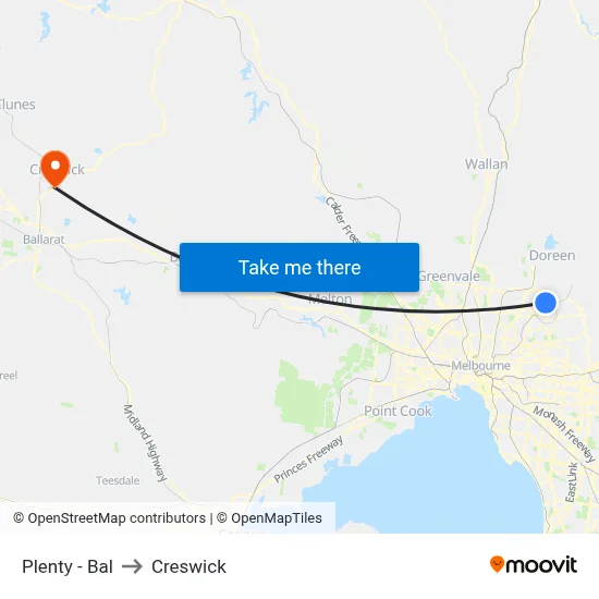 Plenty - Bal to Creswick map