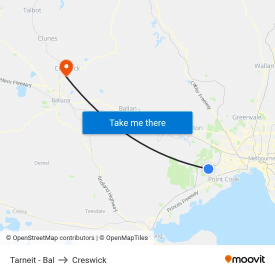 Tarneit - Bal to Creswick map