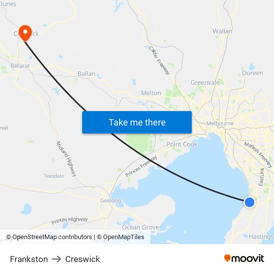Frankston to Creswick map