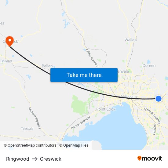 Ringwood to Creswick map