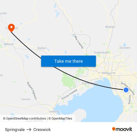 Springvale to Creswick map