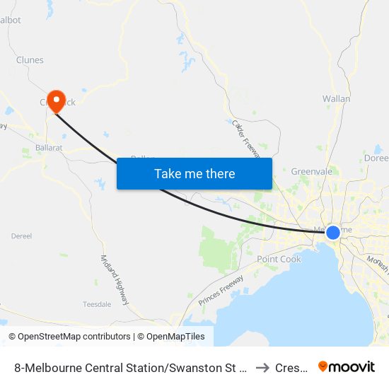 8-Melbourne Central Station/Swanston St (Melbourne City) to Creswick map