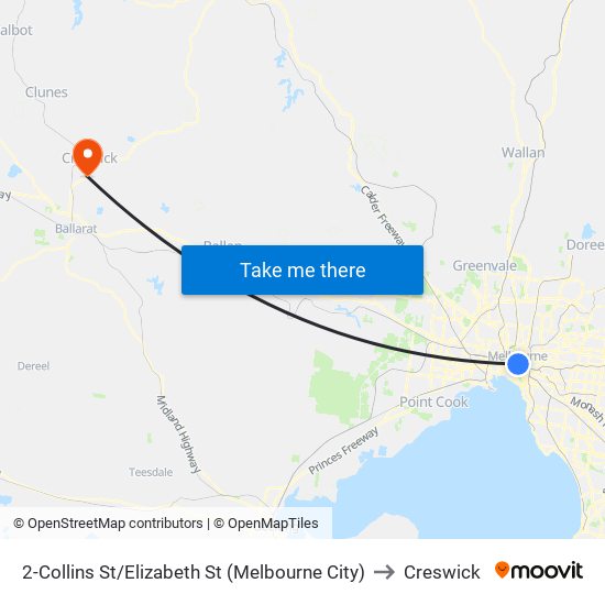 2-Collins St/Elizabeth St (Melbourne City) to Creswick map