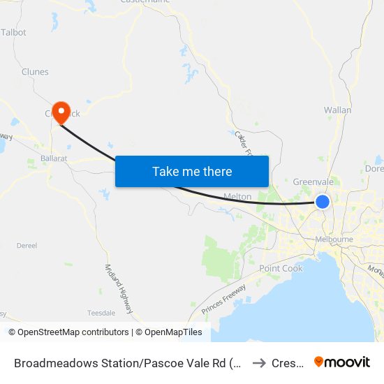 Broadmeadows Station/Pascoe Vale Rd (Broadmeadows) to Creswick map