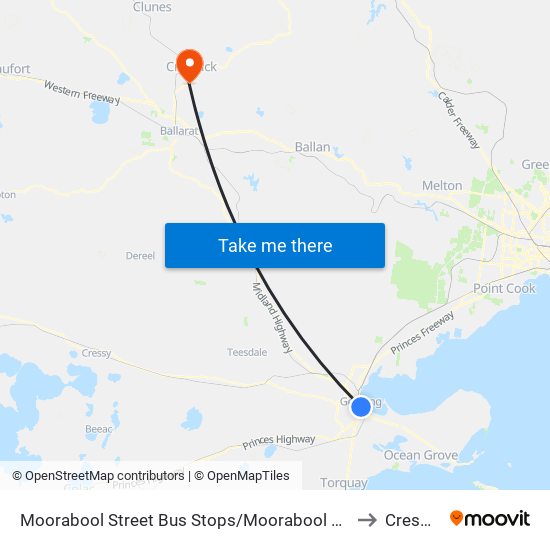 Moorabool Street Bus Stops/Moorabool St (Geelong) to Creswick map