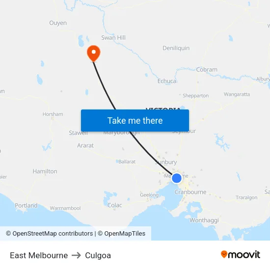 East Melbourne to Culgoa map