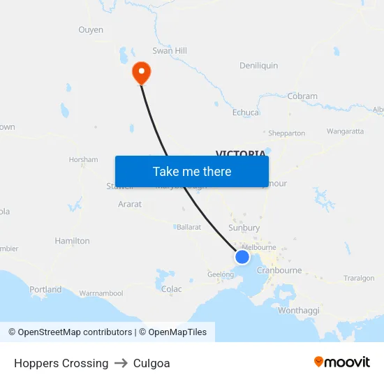 Hoppers Crossing to Culgoa map
