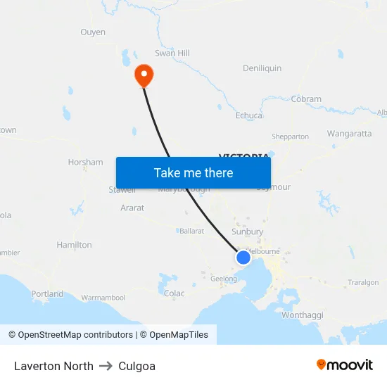 Laverton North to Culgoa map