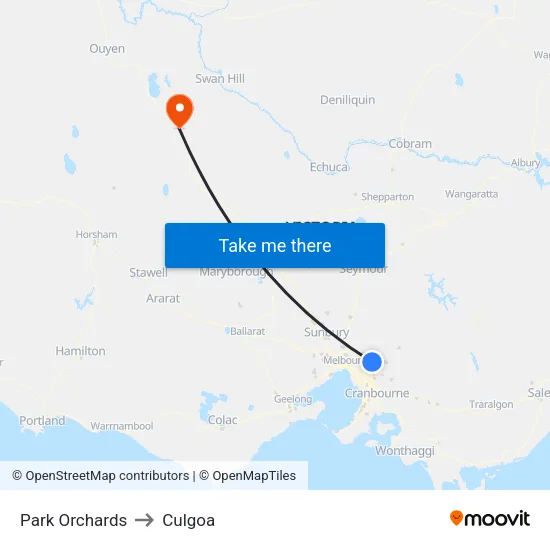Park Orchards to Culgoa map