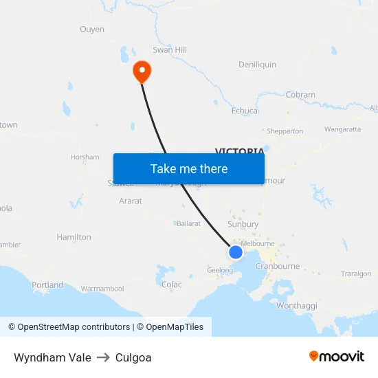 Wyndham Vale to Culgoa map