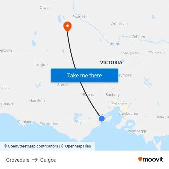 Grovedale to Culgoa map