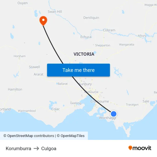 Korumburra to Culgoa map