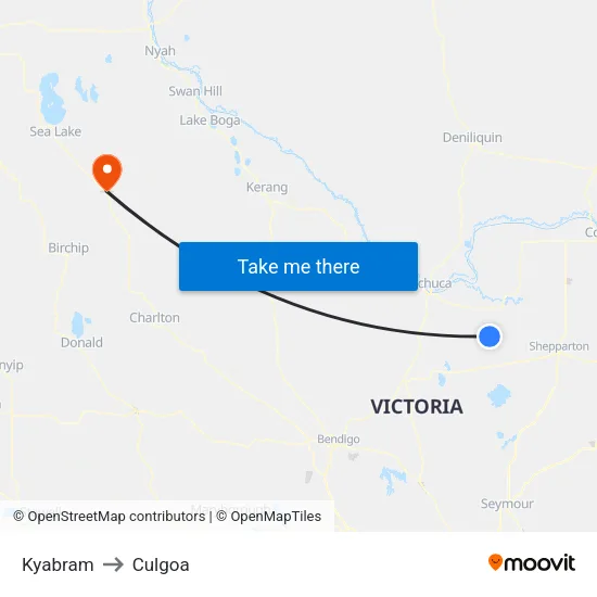 Kyabram to Culgoa map