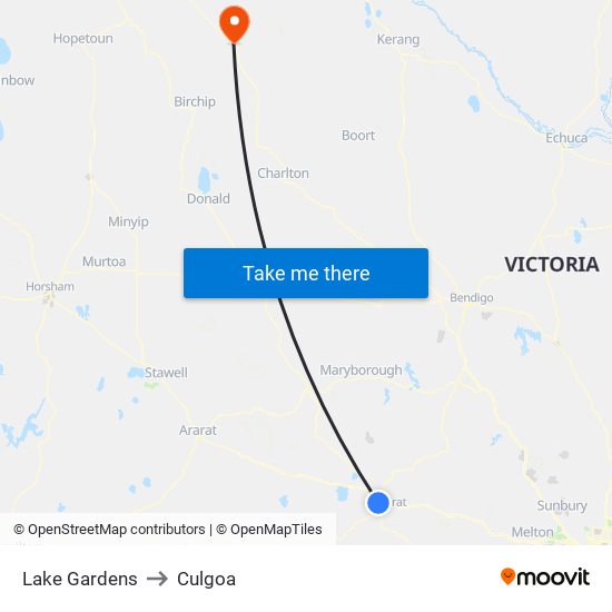 Lake Gardens to Culgoa map