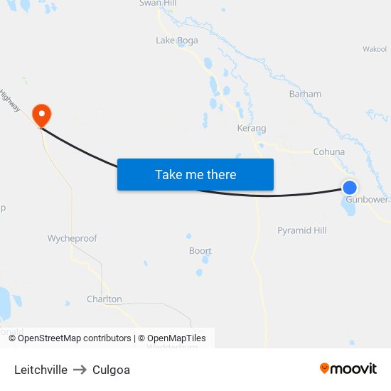 Leitchville to Culgoa map