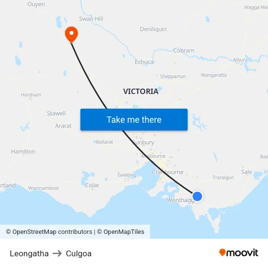 Leongatha to Culgoa map
