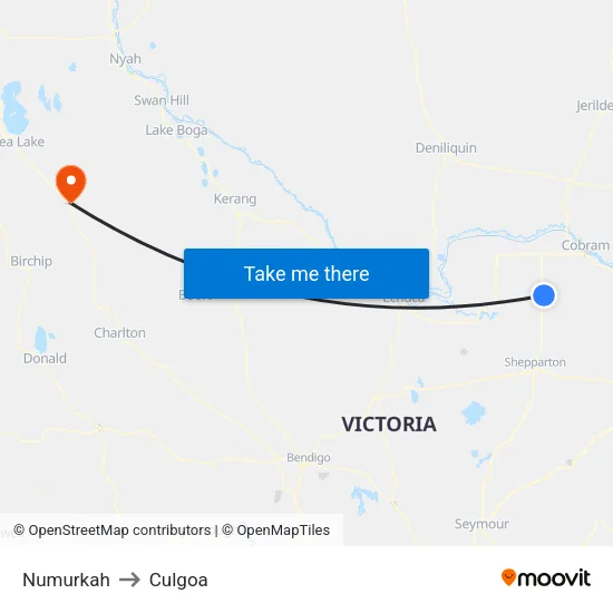 Numurkah to Culgoa map