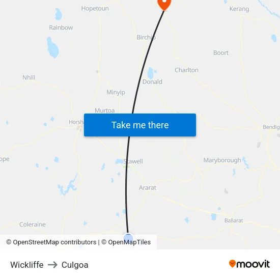 Wickliffe to Culgoa map