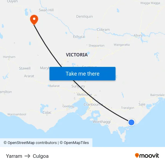 Yarram to Culgoa map