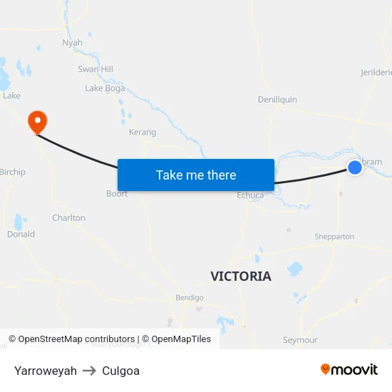 Yarroweyah to Culgoa map