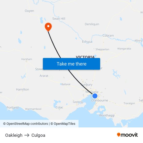 Oakleigh to Culgoa map