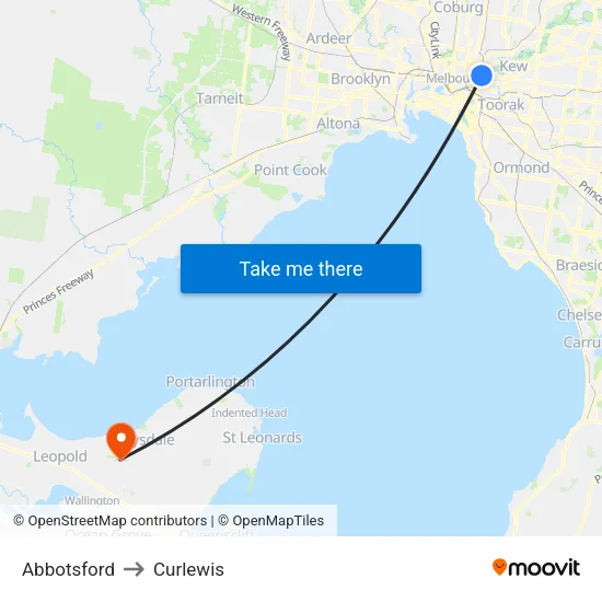 Abbotsford to Curlewis map